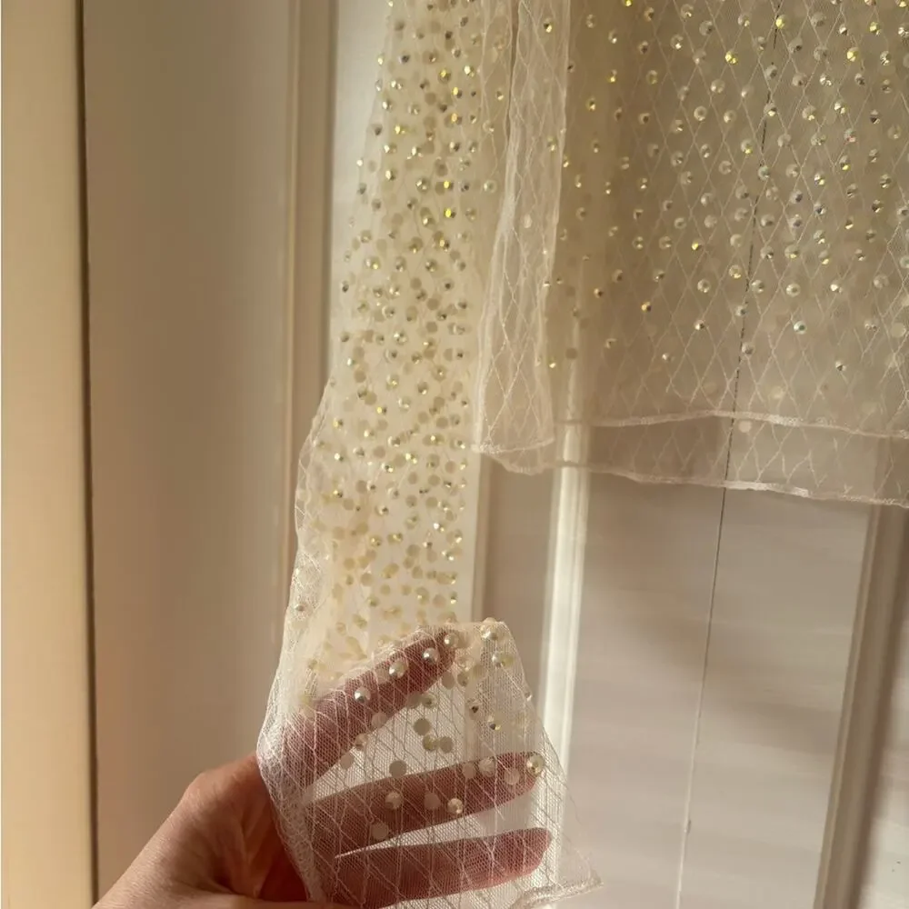 Bear Dance Ivory Sheer Pearl-Embellished Long Sleeve Top - Picture 4 of 6